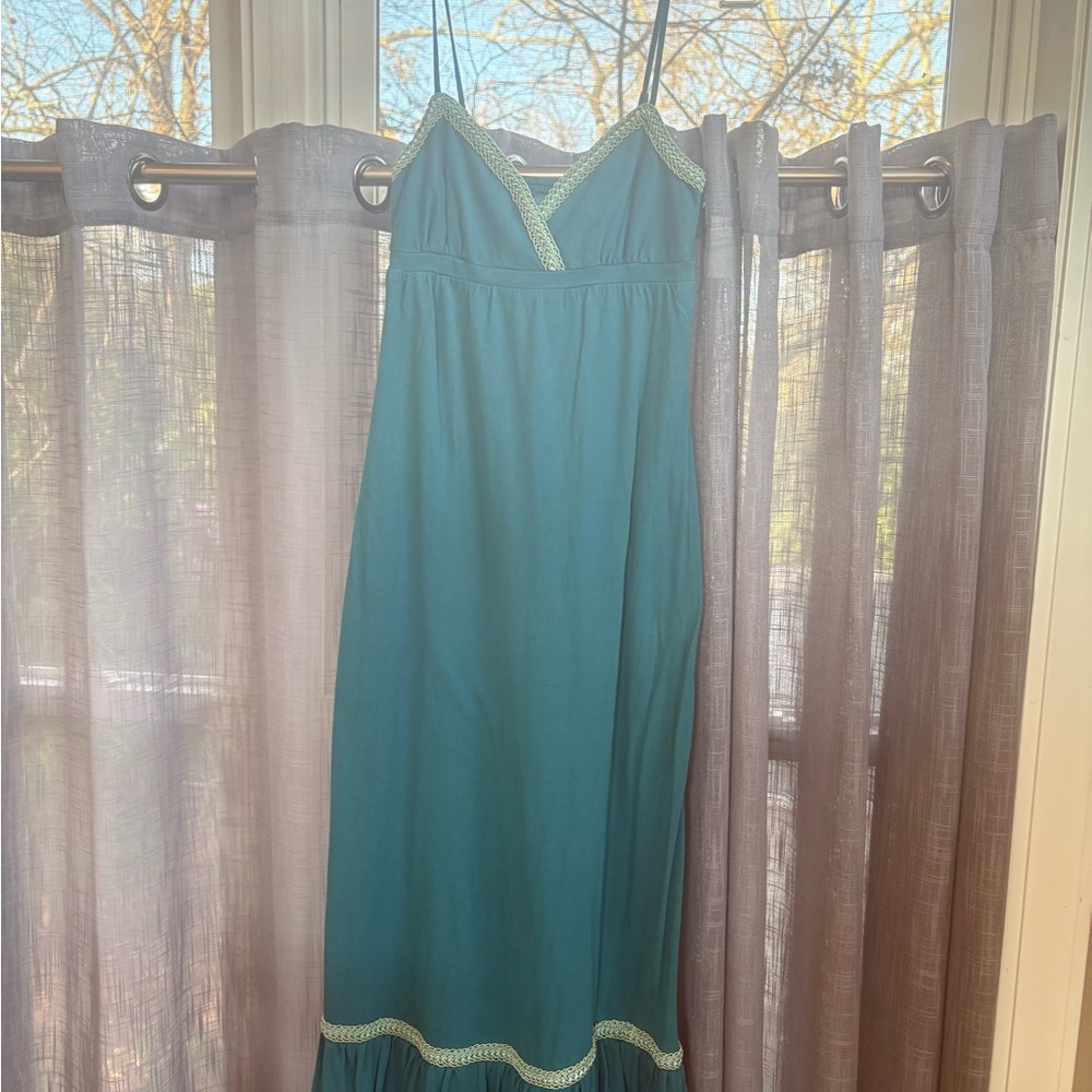 Teal bubble babydoll Maxi Dress with Lace Trim size M by Sweeties knit cotton